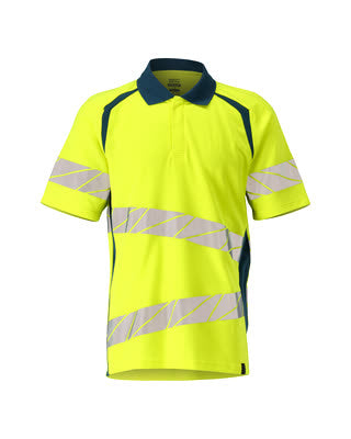 Polo-Shirt, moderne Passform – hi-vis gelb/dunkelpetroleum