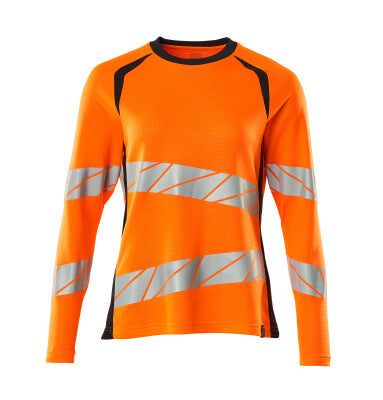 T-Shirt, Langarm, Damenpassform – hi-vis orange/schwarzblau