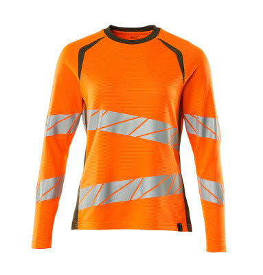 T-Shirt, Langarm, Damenpassform – hi-vis orange/moosgrün