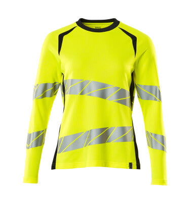 T-Shirt, Langarm, Damenpassform – hi-vis gelb/schwarzblau