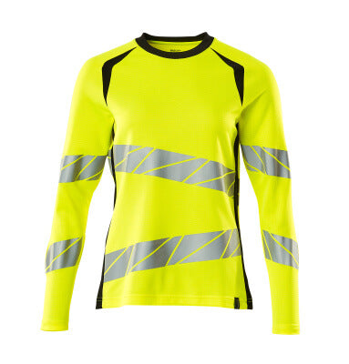 T-Shirt, Langarm, Damenpassform – hi-vis gelb/schwarz