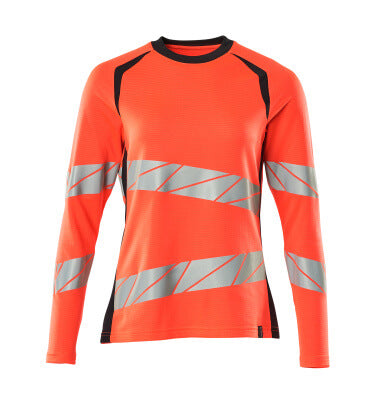 T-Shirt, Langarm, Damenpassform – Hi-vis rot/schwarzblau