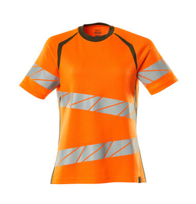 T-Shirt, Damenpassform – hi-vis orange/moosgrün