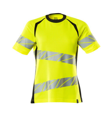 T-Shirt, Damenpassform – hi-vis gelb/schwarz