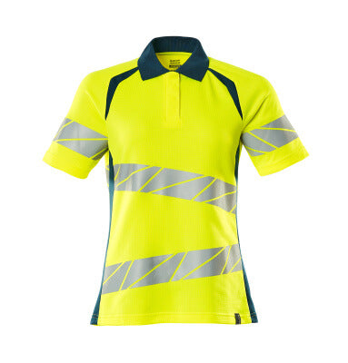 Polo-Shirt, Damenpassform – hi-vis gelb/dunkelpetroleum