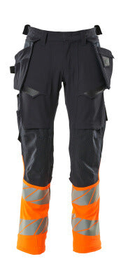 Hose mit Hängetaschen, ULTIMATE STRETCH – schwarzblau/hi-vis orange
