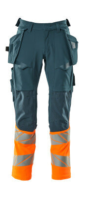 Hose mit Hängetaschen, ULTIMATE STRETCH – dunkelpetroleum/hi-vis orange