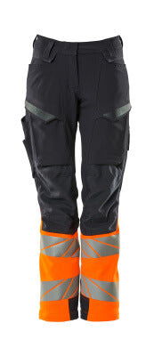 Hose, Damen,DIAMOND, Knietaschen,Stretch – schwarzblau/hi-vis orange