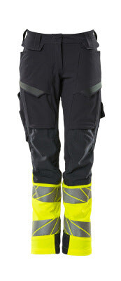 Hose, Damen,DIAMOND, Knietaschen,Stretch – schwarzblau/hi-vis gelb