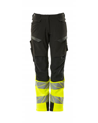 Hose, Damen,DIAMOND, Knietaschen,Stretch – schwarz/hi-vis gelb