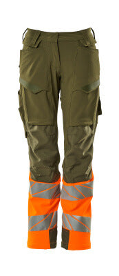 Hose, Damen,DIAMOND, Knietaschen,Stretch – moosgrün/orange