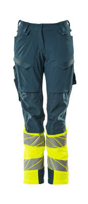 Hose, Damen,DIAMOND, Knietaschen,Stretch – dunkelpetroleum/hi-vis gelb