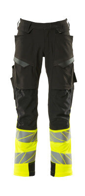 Hose mt Knietaschen, ULTIMATE STRETCH – schwarz/hi-vis gelb