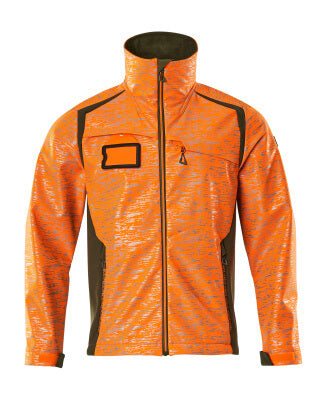 Softshelljacke mit Reflexeffekte – hi-vis orange/moosgrün