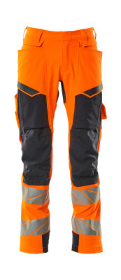 Hose mit Knietaschen, ULTIMATE STRETCH – hi-vis orange/schwarzblau