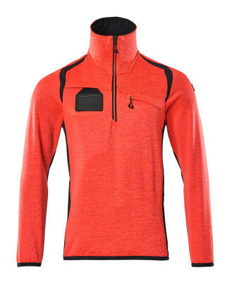 Fleecejacke mit kurzem Reißverschluss – Hi-vis rot/schwarzblau