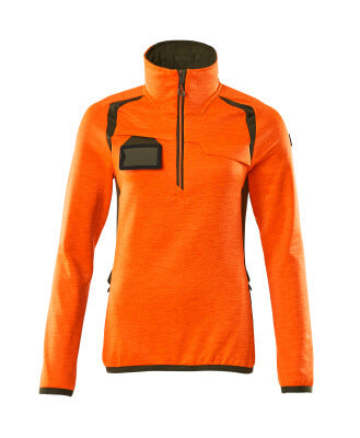 Fleecejacke mit kurzem Zipper, Damen – hi-vis orange/moosgrün