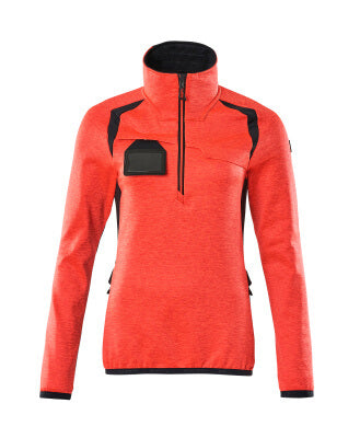 Fleecejacke mit kurzem Zipper, Damen – Hi-vis rot/schwarzblau