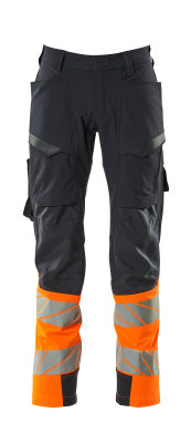 Hose, Schenkeltaschen, ULTIMATE STRETCH – schwarzblau/hi-vis orange