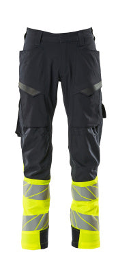 Hose, Schenkeltaschen, ULTIMATE STRETCH – schwarzblau/hi-vis gelb