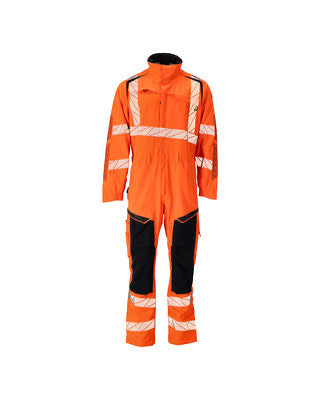 Overall, Knietaschen, Stretch-Einsätze – hi-vis orange/schwarzblau