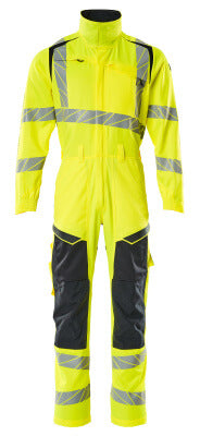 Overall, Knietaschen, Stretch-Einsätze – hi-vis gelb/schwarzblau