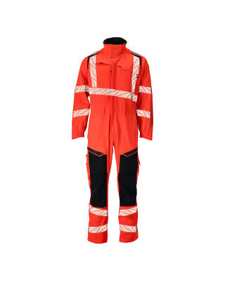 Overall, Knietaschen, Stretch-Einsätze – Hi-vis rot/schwarzblau