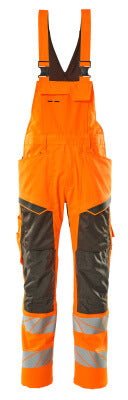 Latzhose, Knietaschen, Stretch-Einsätze – hi-vis orange/dunkelanthrazit