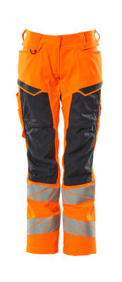 Hose, Damen,DIAMOND, Knietaschen,Stretch – hi-vis orange/schwarzblau