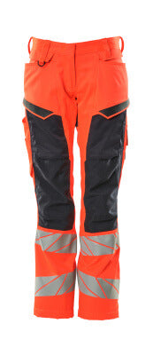 Hose, Damen,DIAMOND, Knietaschen,Stretch – Hi-vis rot/schwarzblau