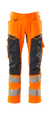 Hose mit Knietaschen, Stretch-Einsätze – hi-vis orange/schwarzblau
