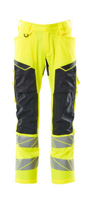Hose mit Knietaschen, Stretch-Einsätze – hi-vis gelb/schwarzblau