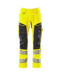 Hose mit Knietaschen, Stretch-Einsätze – hi-vis gelb/schwarz