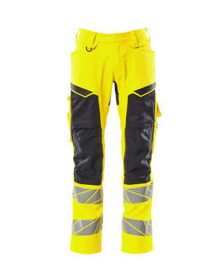 Hose mit Knietaschen, Stretch-Einsätze – hi-vis gelb/schwarz