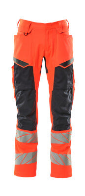 Hose mit Knietaschen, Stretch-Einsätze – Hi-vis rot/schwarzblau