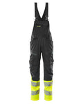 Latzhose, Knietaschen, Stretch-Einsätze – schwarz/hi-vis gelb