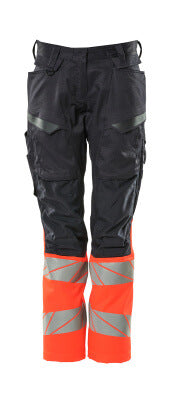 Hose, Damen,DIAMOND, Knietaschen,Stretch – schwarzblau/hi-vis rot