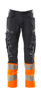 Hose mit Knietaschen, Stretch-Einsätze – schwarzblau/hi-vis orange