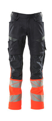 Hose mit Knietaschen, Stretch-Einsätze – schwarzblau/hi-vis rot
