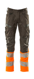 Hose mit Knietaschen, Stretch-Einsätze – dunkelanthrazit/hi-vis orange
