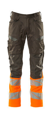 Hose mit Knietaschen, Stretch-Einsätze – dunkelanthrazit/hi-vis orange