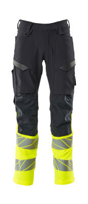 Hose mit Knietaschen, ULTIMATE STRETCH – schwarzblau/hi-vis gelb