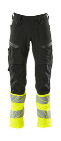 Hose mit Knietaschen, ULTIMATE STRETCH – schwarz/hi-vis gelb