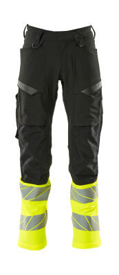 Hose mit Knietaschen, ULTIMATE STRETCH – schwarz/hi-vis gelb