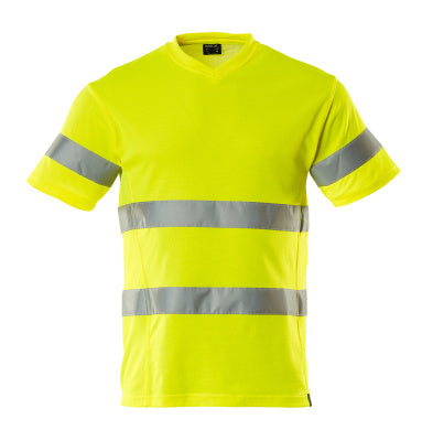 T-Shirt, V-Ausschnitt, moderne Passform – hi-vis gelb