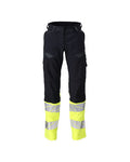 Hose, Damen,DIAMOND, Knietaschen,Stretch – schwarzblau/hi-vis gelb