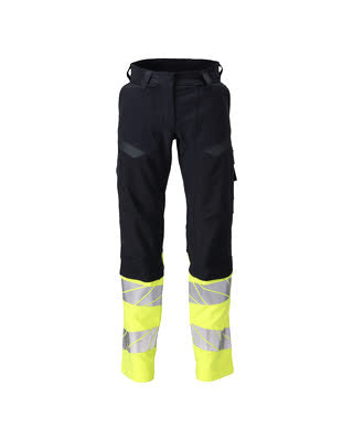 Hose, Damen,DIAMOND, Knietaschen,Stretch – schwarzblau/hi-vis gelb