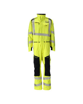 Overall, Knietaschen, Stretch-Einsätze – hi-vis gelb/schwarzblau