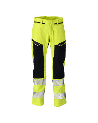 Hose mit Knietaschen, Stretch-Einsätze – hi-vis gelb/schwarzblau