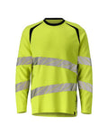 T-Shirt, Langarm, moderne Passform – hi-vis gelb/schwarzblau